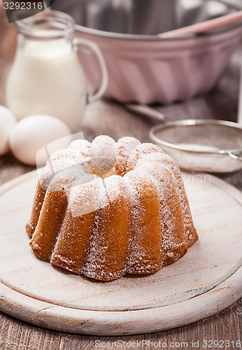 Image of Marble cake with baking utensils