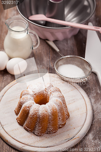 Image of Marble cake with baking utensils