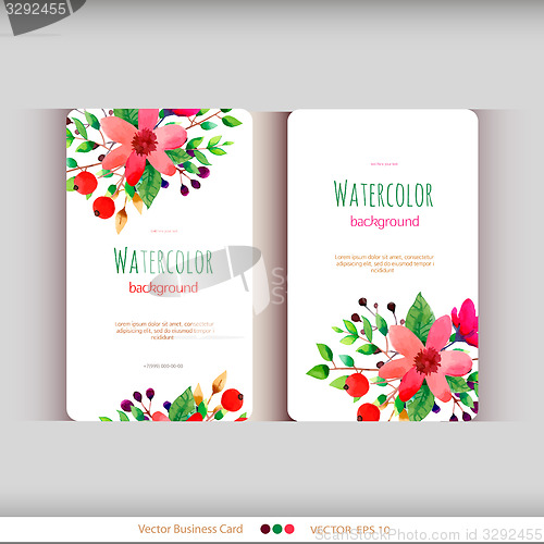 Image of Set of abstract watercolor cards. Watercolor flowers.