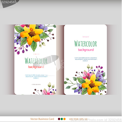 Image of Set of abstract watercolor cards. Watercolor flowers.