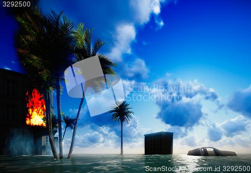 Image of Tsunami devastating the city 