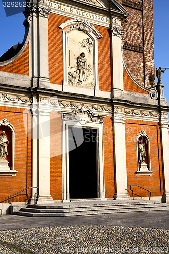 Image of  church  in  the mozzate  old     brick tower sidewalk italy  lo