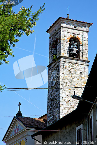 Image of  sunny day    milan   old abstract in tree  church tower bell 