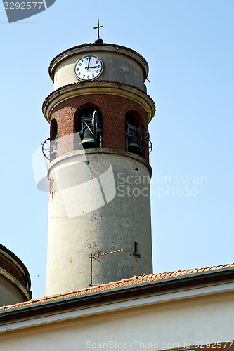 Image of  sunny day    milan   old tile roof  church tower bell 