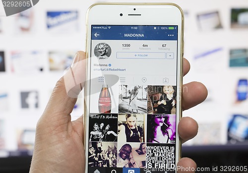 Image of Iphone showing Instagram account of Madonna