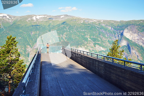 Image of Woman enjoying scenics from Stegastein Viewpoint