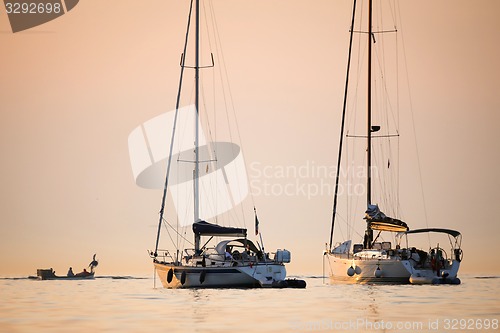 Image of Boats sanchored at sunset