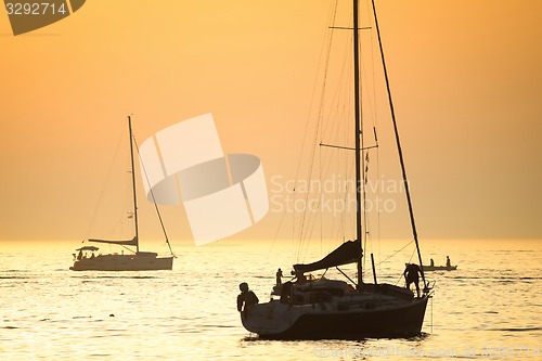 Image of Boats in Adriatic sea at sunset