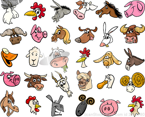 Image of farm animals cartoon heads big set