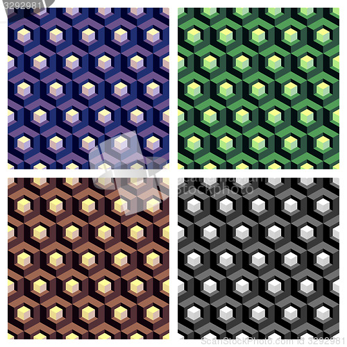 Image of Abstract hexagon cell background composition, set of four. 