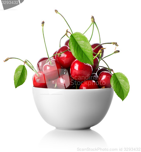 Image of Cherries in plate isolated