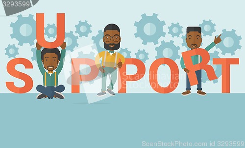 Image of Three black men standing in the word support.