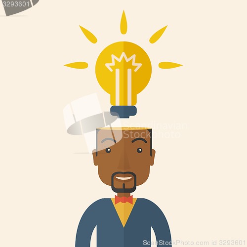 Image of Black businessman with bulb on his head.