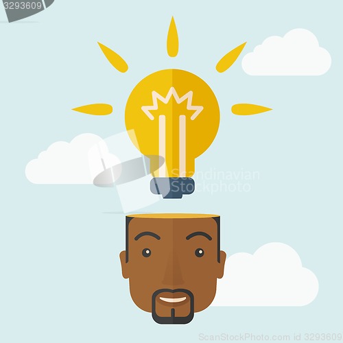 Image of Black businessman with bulb on his head.