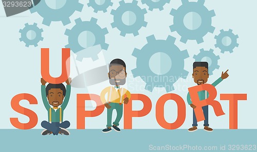 Image of Three black men standing in the word support.