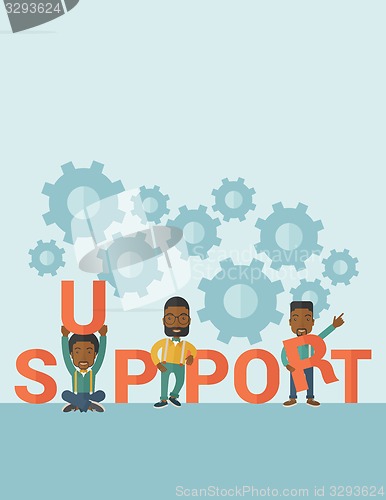 Image of Three black men standing in the word support.