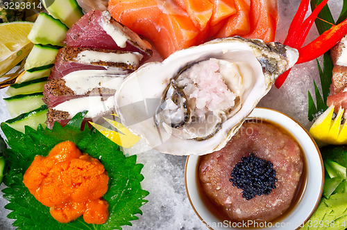 Image of fresh sushi choice combination assortment selection 