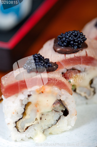 Image of fresh sushi choice combination assortment selection 