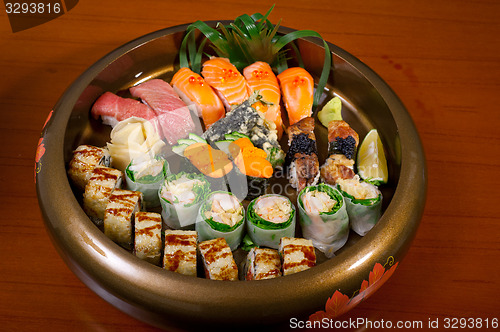 Image of fresh sushi choice combination assortment selection 