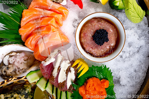 Image of fresh sushi choice combination assortment selection 