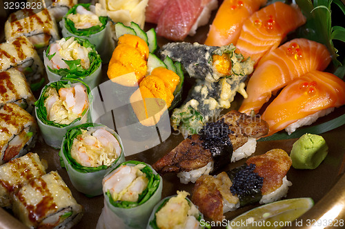 Image of fresh sushi choice combination assortment selection 