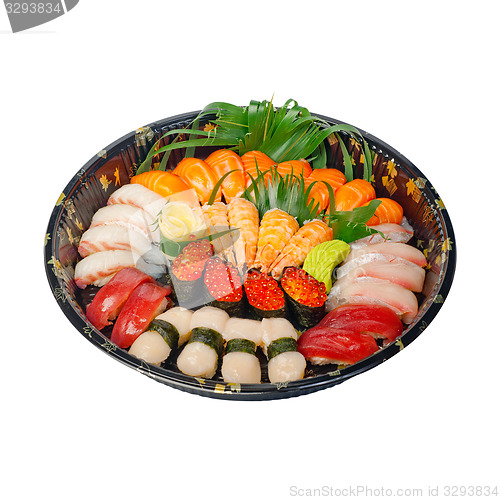 Image of take away sushi express on plastic tray 