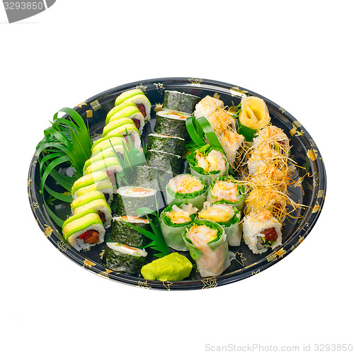 Image of take away sushi express on plastic tray 