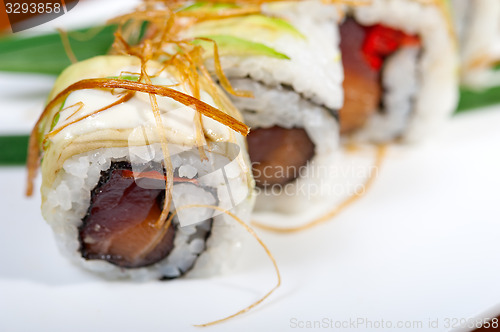 Image of fresh sushi choice combination assortment selection 