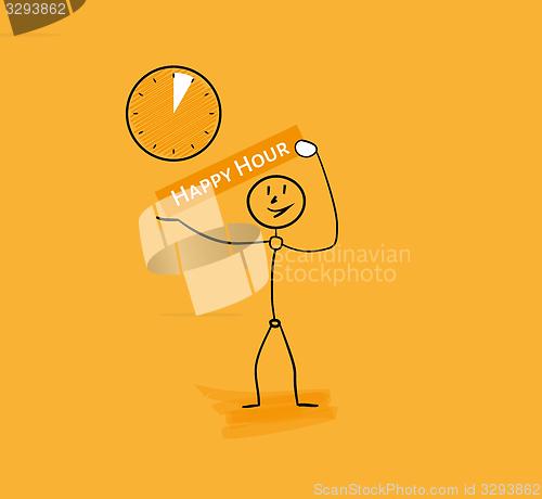 Image of man with happy hour panel with clock