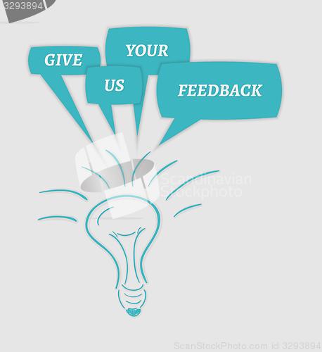 Image of give us your feedback speech bubbles and bulb