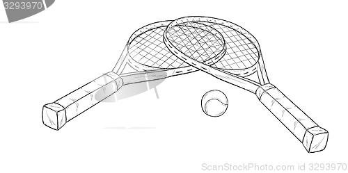 Image of two tennis racquets and ball, sketch