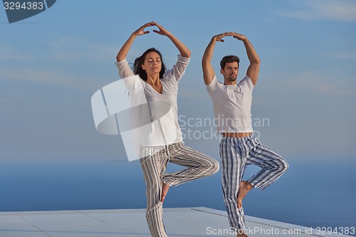 Image of young couple practicing yoga