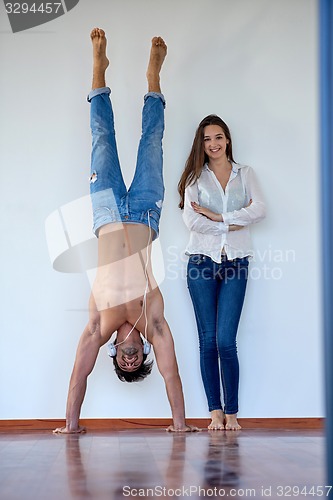 Image of happy young romantic couple have fun arelax  relax at home