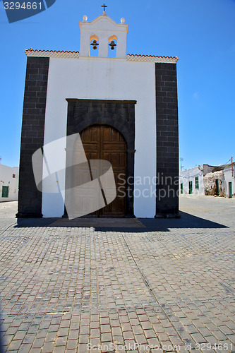 Image of bell tower    lanzarote  spain the old wall terrace church  arre
