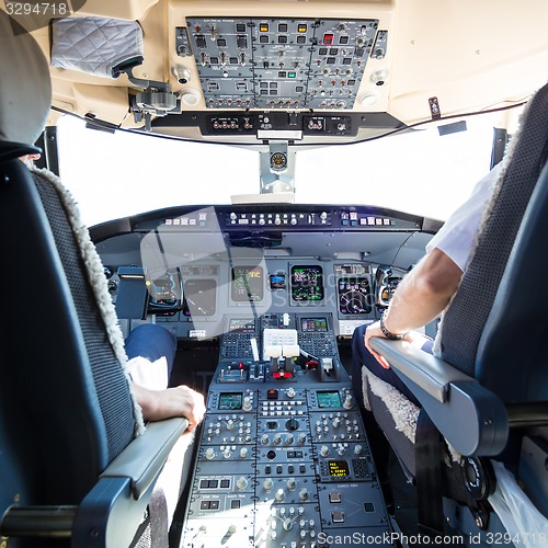 Image of Interior of airplane cockpit.