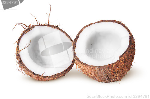 Image of Two halves of coconut lying next