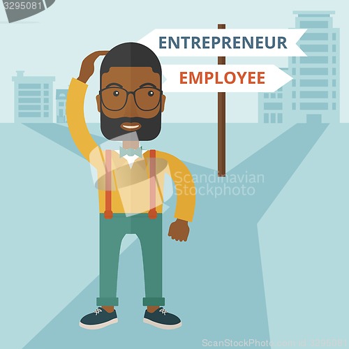 Image of Black guy confused with enterpreneur or employee