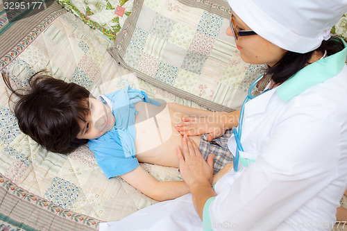 Image of doctor touching belly of a young patient