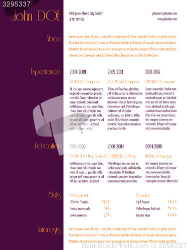 Image of Simplistic curriculum vitae resume template with purple stripe
