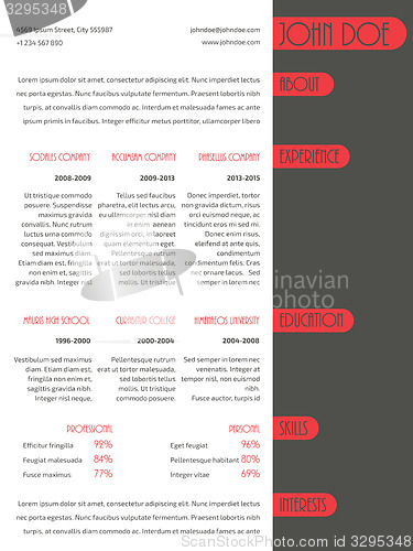 Image of Simplistic resume curriculum vitae template with red stripes