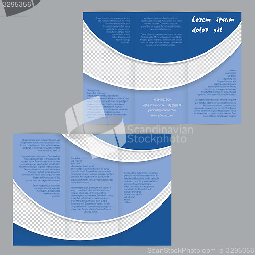 Image of Tri-fold flyer brochure template with blue waves