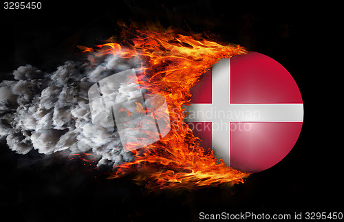 Image of Flag with a trail of fire and smoke - Denmark