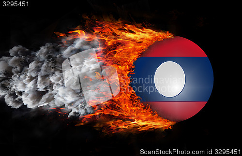 Image of Flag with a trail of fire and smoke - Laos