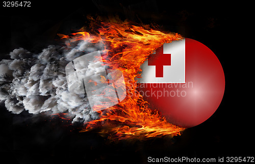 Image of Flag with a trail of fire and smoke - Tonga