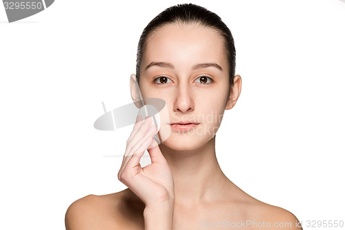 Image of skin care woman removing face with cotton swab pad