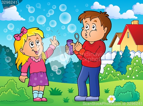 Image of Children playing with bubble kit theme 2