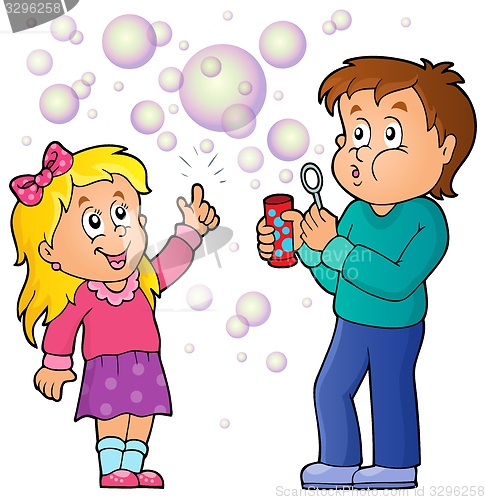 Image of Children playing with bubble kit theme 1