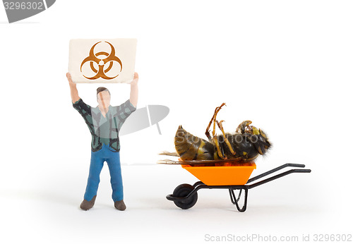 Image of Miniature man with a sign - dead wasp