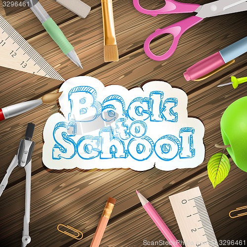 Image of School supplies on wooden background. EPS 10