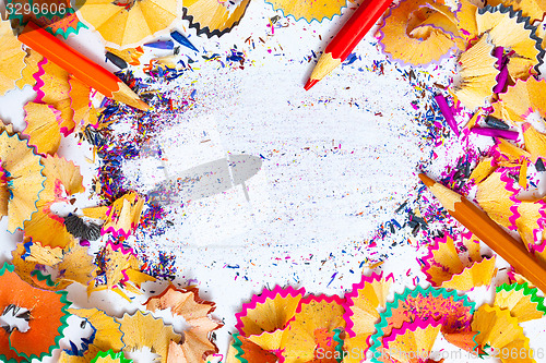 Image of multicolored pencil shavings